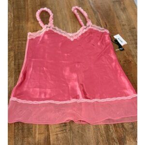 Sensara Satin Coral Lace Trim V Neck Babydoll Chemise Cami  XL Camisole Top NWT